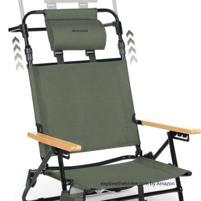 REALEAD Reclining Beach Chairs for Adults, Extendable High Back Beach Chair with Headrest and Cooler Pouch, by best beach chair